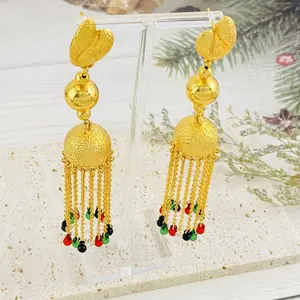 Golden Star Jewelry African Long Tassel Earrings Girl Yellow Gold Plated Dubai Earrings
