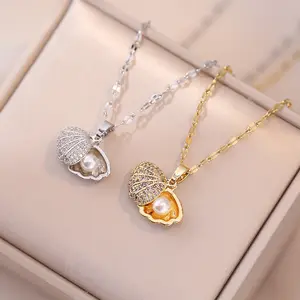 Yiwu DAICY nouveauté coquille collier de perles en acier inoxydable diamant clavicule chaîne collier pour femmes bijoux simples