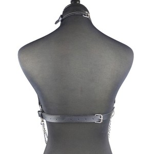 Cross-border black leather bondage women's halter bra sexy suspender body <b>chain</b> <b>belt</b> manufacturer wholesale - Product Image 2