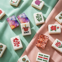 Set Ubin Mahjong Lipat Modern Motif Bunga Warna Ivory dengan Mahjong Crown Joker, Permainan Cina Amerika untuk Malam Permainan Keluarga, Hadiah Pesta