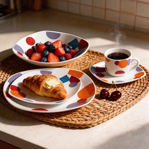 Service de table carré en porcelaine 30 pièces, marque Harvit, résistant au lave-vaisselle et au micro-ondes, ne se décolore pas, idéal pour les restaurants - Product Image 2