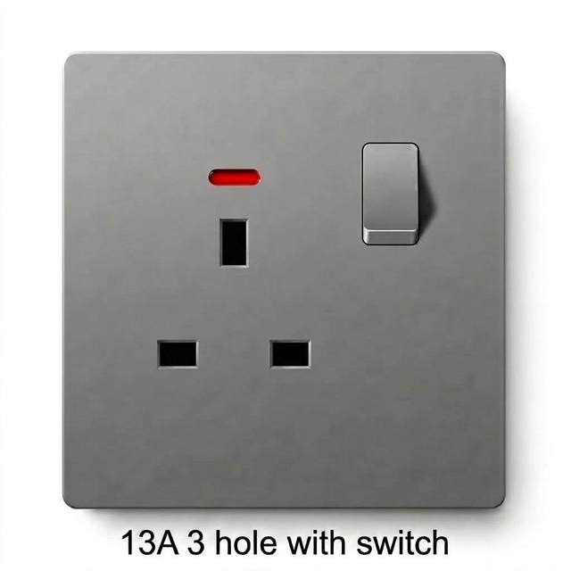 Ultra-Thin ABS 86 British-Style Switch Socket Panel Gray 13A 3 hole with switch wall switch