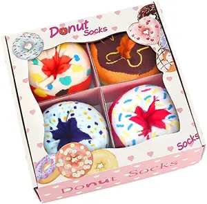 Calcetines con diseño único de donut para mujer, medias coloridas, bonitas, a la moda, novedad