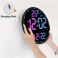 Jam Dinding Digital LED RGB Bulat Pintar dengan Wifi, Dekorasi Rumah Mewah, Penunjuk Suhu, Kalender, dan Hari