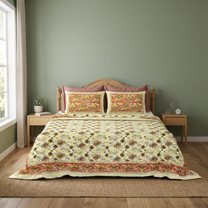 Parure de lit antique imprimée à l'écran, en coton indien, motif floral, faite à la main à Jaipur, style bohème, taille King, décoration de chambre - Product Image 3