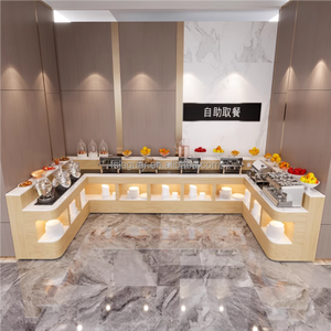 Buffet en marbre en forme <span class=keywords><strong>de</strong></span> <span class=keywords><strong>L</strong></span> personnalisable, comptoir <span class=keywords><strong>de</strong></span> service alimentaire moderne avec éclairage LED pour restaurants, hôtels, écoles et cantines - Product Image 2