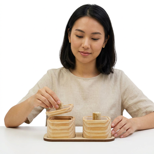 <b>Wooden</b> Storage Box <b>Set</b> With Lid Carved Design Wabi Sabi Theme Craft Organizer Tray - Product Image 1