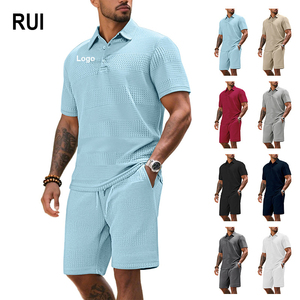 RUIQUWIN - Conjunto de Pantalones Cortos Casuales de Verano para Hombre, Camiseta de Manga Corta de Punto, Traje Deportivo de 2 Piezas, Ropa Transpirable - Product Image 1