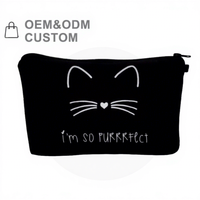 Trousse à cosmétiques en toile de coton noire imprimée de logo personnalisé petite pochette de maquillage à fermeture éclair réutilisable écologique avec motif de dessin animé