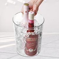 Seau à glace Refroidisseur de vin en plastique pour Champagne Boisson Soda Bière Refroidisseur de bouteille de vin Bac à glace Seau transparent multi-usage avec poignées