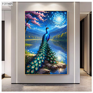 Peinture <span class=keywords><strong>sur</strong></span> <span class=keywords><strong>porcelaine</strong></span> encadrée de luxe avec cristaux, art mural animalier haute résolution, imperméable, décoration moderne pour salon - Product Image 2