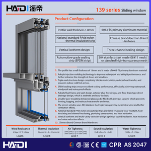 Système <span class=keywords><strong>de</strong></span> fenêtre coulissante HAIDI, nouveau design, cadre en aluminium fin noir, double vitrage à rupture <span class=keywords><strong>de</strong></span> pont thermique avec rebords et rampes, fenêtre française - Product Image 4