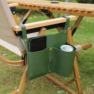 Organisateur latéral en cuir PU avec deux poches, porte-gobelet portable et pochette de rangement pour téléphone pour chaise de camping (vente en gros) - Product Image 2