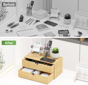Desk Organizer with Drawers-Bamboo Wood Desktop Mail Organizer Storage <strong>Box</strong> Office Living Room Bathroom <strong>Vanity</strong> Dresser Top - Product Image 5
