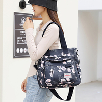 Sac fourre-tout multifonctionnel en nylon grande capacité avec fermeture éclair brodée et doublure en polyester pour femmes et mamans - Sac à main portable