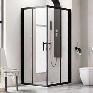 Kamalu KF1000B nero opaco 80x80cm angolo angolo recinzione 8mm cornice vetro quadrante rettangolo dritto per bagno - Product Image 2