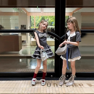 Set di Abbigliamento Estivo per Bambine 3-8 Anni, Due Pezzi Grigi: Top Senza Maniche e Vestito, Nuovo Stile - Product Image 1