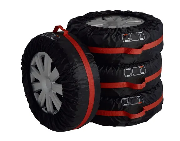 high quality red laberl tire cover dustproof and easy to carry car tire storage bag