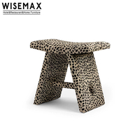 WISEMAX FURNITURE Salon de luxe léger Cadre en bois Chaise en tissu imprimé léopard Tabourets pouf pour hôtel, bureau, restaurant