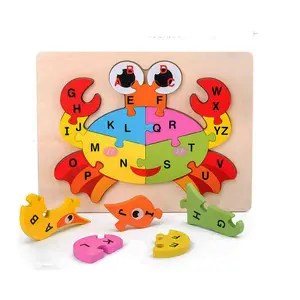3D 나무 알파벳 편지 게 직소 퍼즐 장난감 어린이 교육 퍼즐 장난감