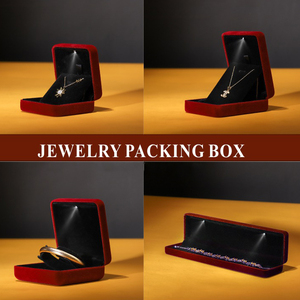 Luxurious Custom Logo Iron Base Velvet <strong>Jewelry</strong> <strong>Gift</strong> <strong>Box</strong> With White LED Light Ring Pendant Case - Product Image 3