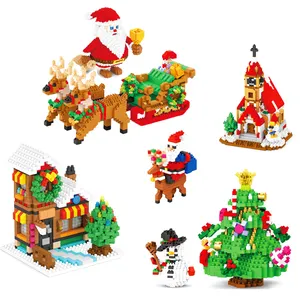 Mainan Natal 2023 anak-anak, teka-teki blok bangunan edukasi pohon Natal Mini manusia salju