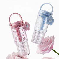 Botol Minum Plastik Kapasitas Besar untuk Olahraga Luar Ruangan, Hiking, Pernikahan, Musim Panas, dengan Sedotan, Cangkir Minum Portabel, Dua Fungsi, Motif Bunga