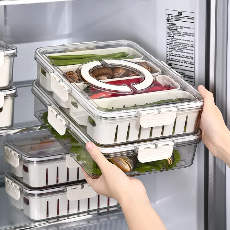 Пластиковый отсек для слива холодильника, коробка для хранения свежих продуктов, переносной четырехкамерный, для хранения нескольких продуктов
