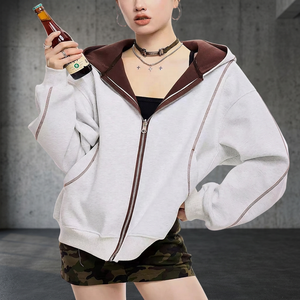 Sweat-shirt à capuche surdimensionné pour femme, couleur unie, épaules tombantes, manches longues, tricot en coton, vêtements d'automne - Product Image 3