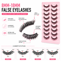 Faux cils en vison synthétique mélangé 8-18mm, fabriqués à la machine, avec bande en coton, personnalisables avec logo, marque privée, effet wispy, pour soirée, petits, en paire