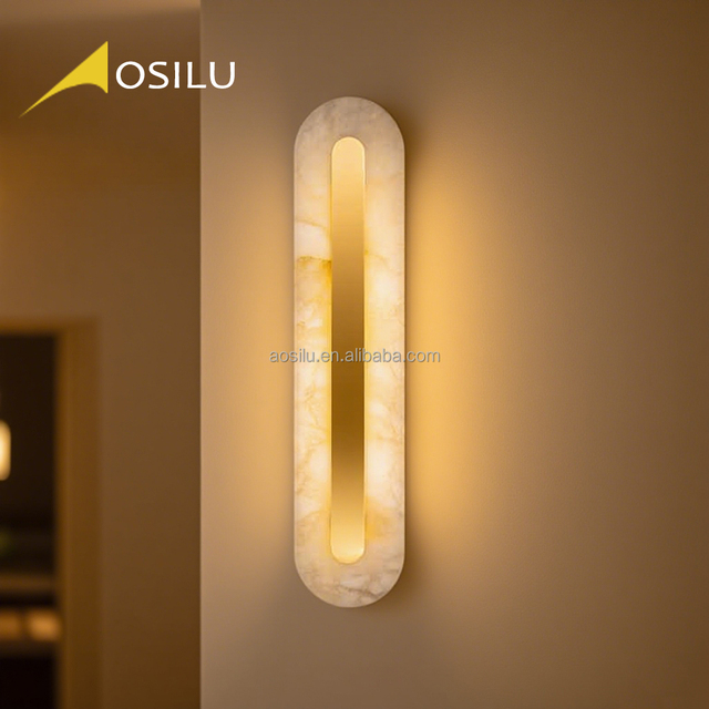 Modern Brass Indoor Lighting Natural Marble Alabaster Sconces with LED for Living Room Dining Room Bedroom