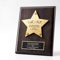 Plaque en bois de noyer avec étoile en métal doré et argenté, trophée d'entreprise en bois, plaque de récompense, certificat MH-MJ0694