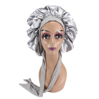 Bonnet en Satin monocouche de vente chaude avec longue cravate élastique bonnet de couchage de soins capillaires de grande taille bonnet en Satin à usage domestique