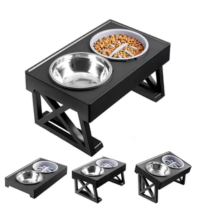 Comedero para perros <span class=keywords><strong>2</strong></span> en 1 con platos de acero inoxidable y 1 cuenco comedero lento <span class=keywords><strong>3</strong></span> cuencos elevados ajustables en altura para perros - Product Image 1