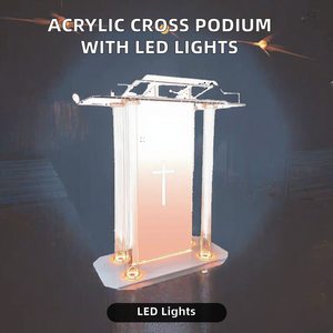 BOSN FP-020 Large Cross Acrylic Podium Church Pulpit with LED Lights and Wheels for Church Wedding Concert - Product Image 2