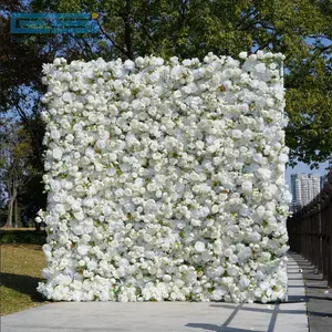 ESI-하이 퀄리티 5D 3D 롤업 천 꽃 벽 웨딩 장식 인공 화이트 실크 장미 패널 배경 꽃 벽