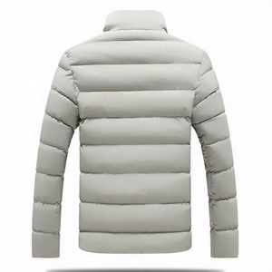 Men's <b>Light</b> Gray <b>Puffer</b> <b>Jacket</b> Stand Collar Zipper Closure Windproof Casual Winter Slim Fit Polyester Wadding Regular Length - Product Image 2
