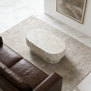 طاولة قهوة فاخرة مصممة بشكل بيضاوي من الترافرتين |   أثاث غرفة المعيشة - Product Image 4