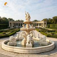 Grande fontaine Poseidon en marbre beige Mily avec statues de chevaux et de lions, style européen de luxe, sculptée à la main pour l'extérieur, parcs et villas