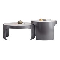 Table basse ronde en marbre et acier inoxydable, style minimaliste moderne italien, mobilier de salon, décoration
