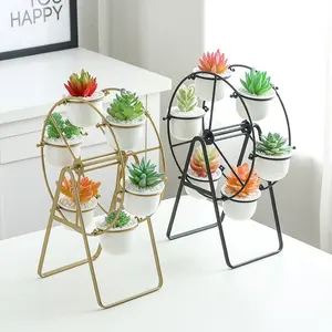 예술 간단한 창조적 인 관람차 즙이 많은 철 프레임 세라믹 꽃 냄비 세트