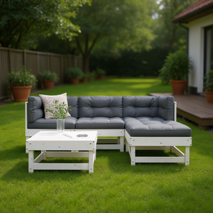 Ensemble de salon de jardin blanc anthracite 4 places, mobilier d'extérieur, structure en bois contemporaine - Product Image 2