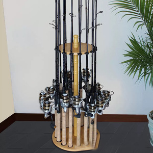 Fishing Rod Rack Wooden Rotating Display Stand <b>Desktop</b> Storage Organizer Natural Wood Color 1 Layer <b>Shelf</b> - Product Image 1