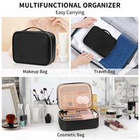 Sac de voyage portable noir en PU avec fermeture éclair, grande capacité, pour femmes, avec logo personnalisé, fabriqué en usine BSCI, organiseur de maquillage avec séparateurs