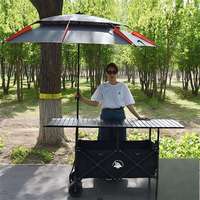 Chariot de camping pliable multifonctionnel avec table réglable en hauteur et parasol, chariot de marché extérieur léger et spacieux