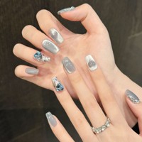 Douceur française 10 pièces presse sur les ongles clair bleu oeil de chat presse sur les ongles personnalisable fait à la main presse sur les ongles
