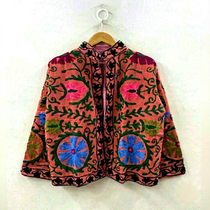 Chaqueta Tradicional de Algodón Color Durazno Bordada a Mano para Mujer, con Mangas Largas, Perfecta para Ocasiones Festivas - Product Image 1