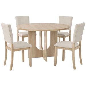 Luxury <b>Round</b> <b>Dining</b> <b>Set</b> with <b>4</b> Chairs Modern 5-Piece <b>Dining</b> <b>Table</b> <b>Set</b> <b>for</b> Hotel and Kitchen Use MDF Beige Eco-Friendly - Product Image 3