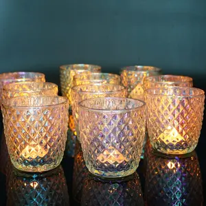 Bougeoirs votifs transparents en verre coloré, bougeoirs en verre pour centre de Table