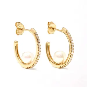Gemnel fashion jewelry earring women diamond pearl hoop earrings
